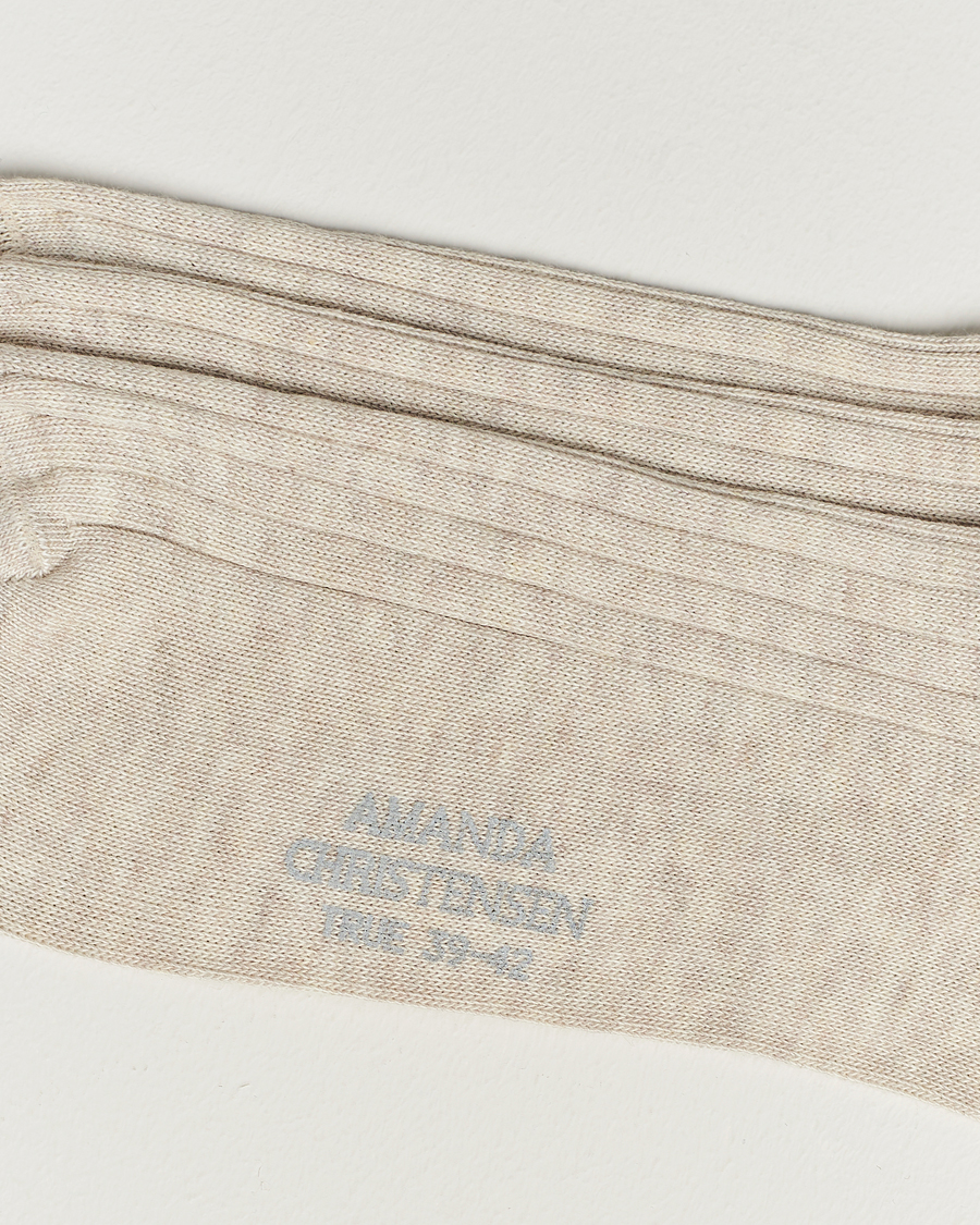 Herr | Amanda Christensen | Amanda Christensen | 3-Pack True Cotton Ribbed Socks Sand Melange