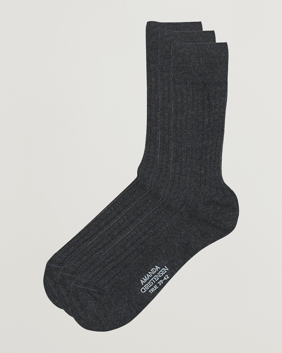 Herren |  | Amanda Christensen | 3-Pack True Cotton Ribbed Socks Antracite Melange
