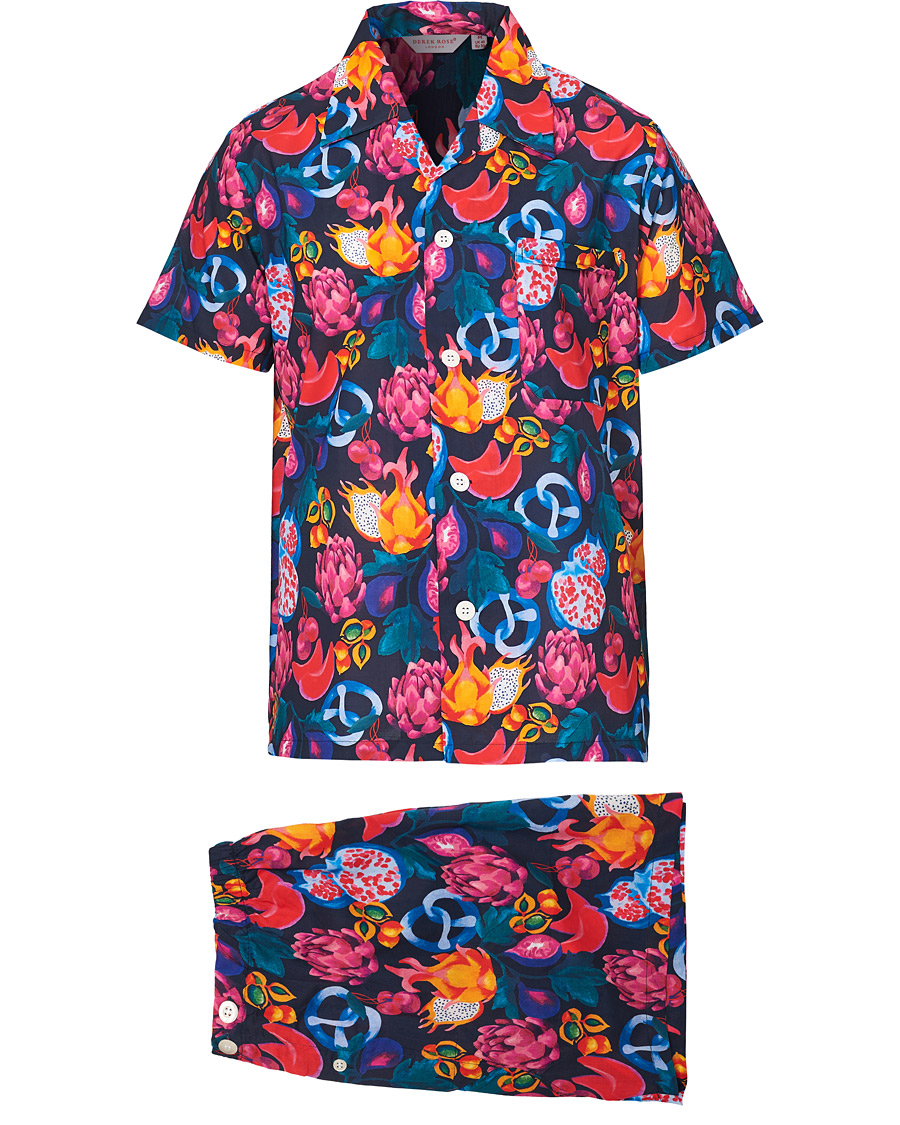 Herren | Schlafanzüge & Bademäntel | Derek Rose | Shortie Mutli Printed Cotton Pyjama Set Navy