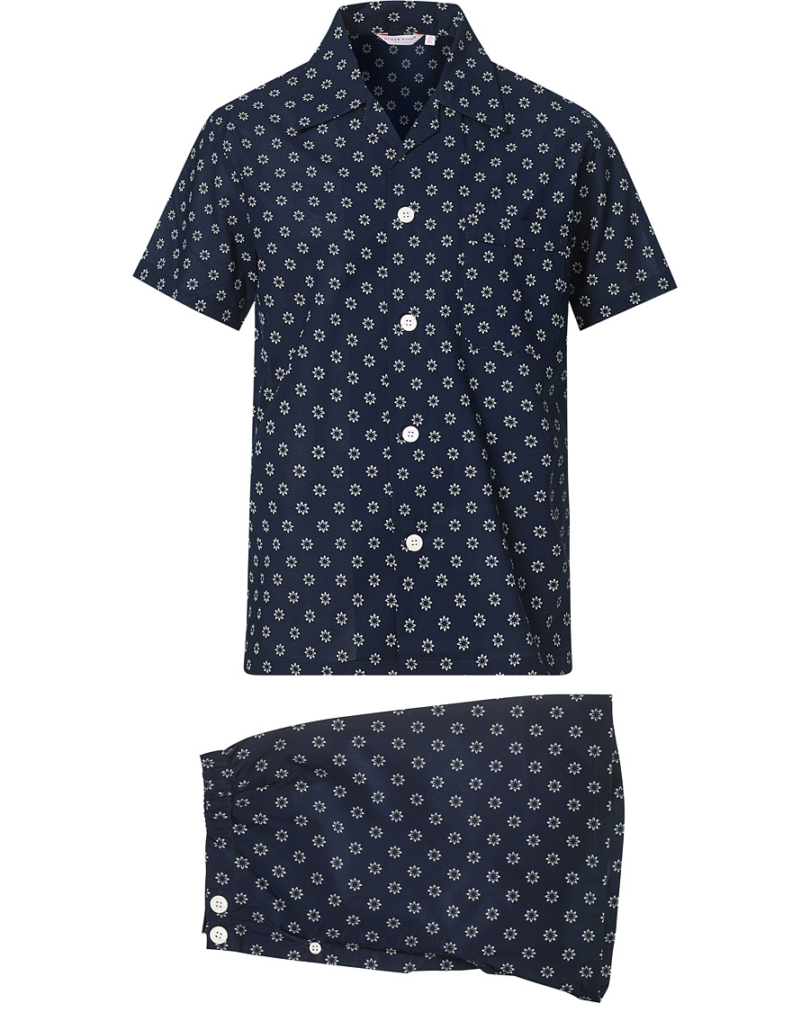 Herren | Schlafanzüge & Bademäntel | Derek Rose | Shortie Printed Cotton Pyjama Set Navy