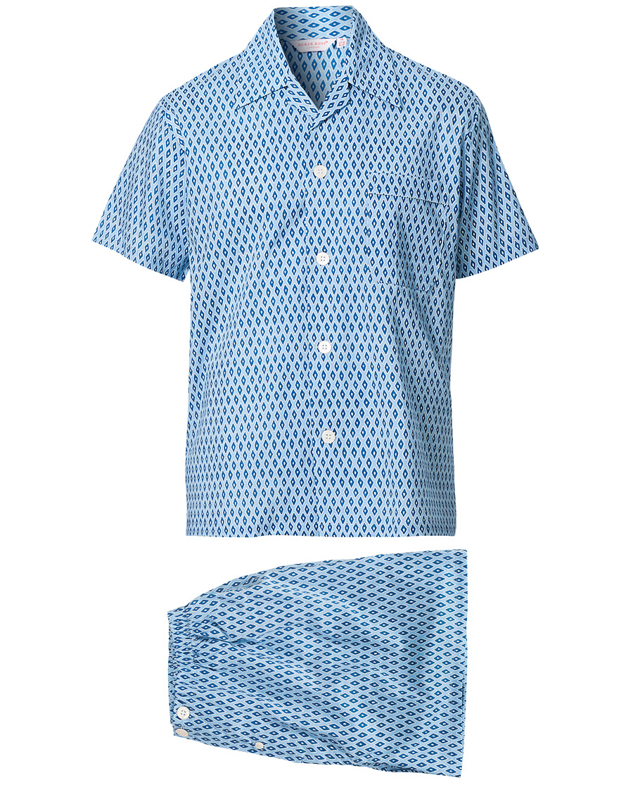 Herren | Schlafanzüge & Bademäntel | Derek Rose | Shortie Printed Cotton Pyjama Set Blue