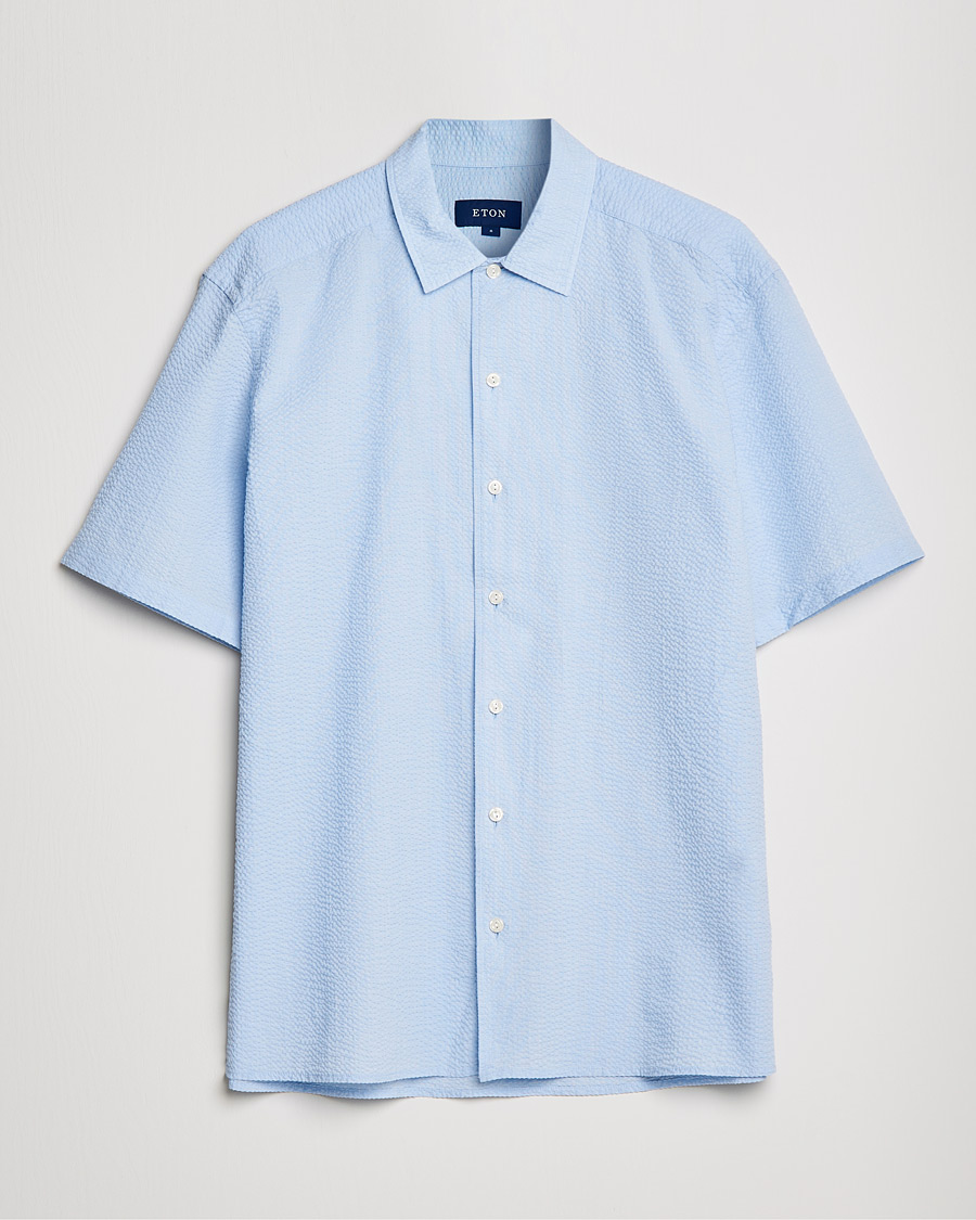 Herren | Hemden | Eton | Seersucker Short Sleeve Shirt Light Blue