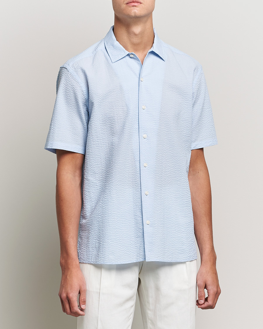 Herren | Hemden | Eton | Seersucker Short Sleeve Shirt Light Blue