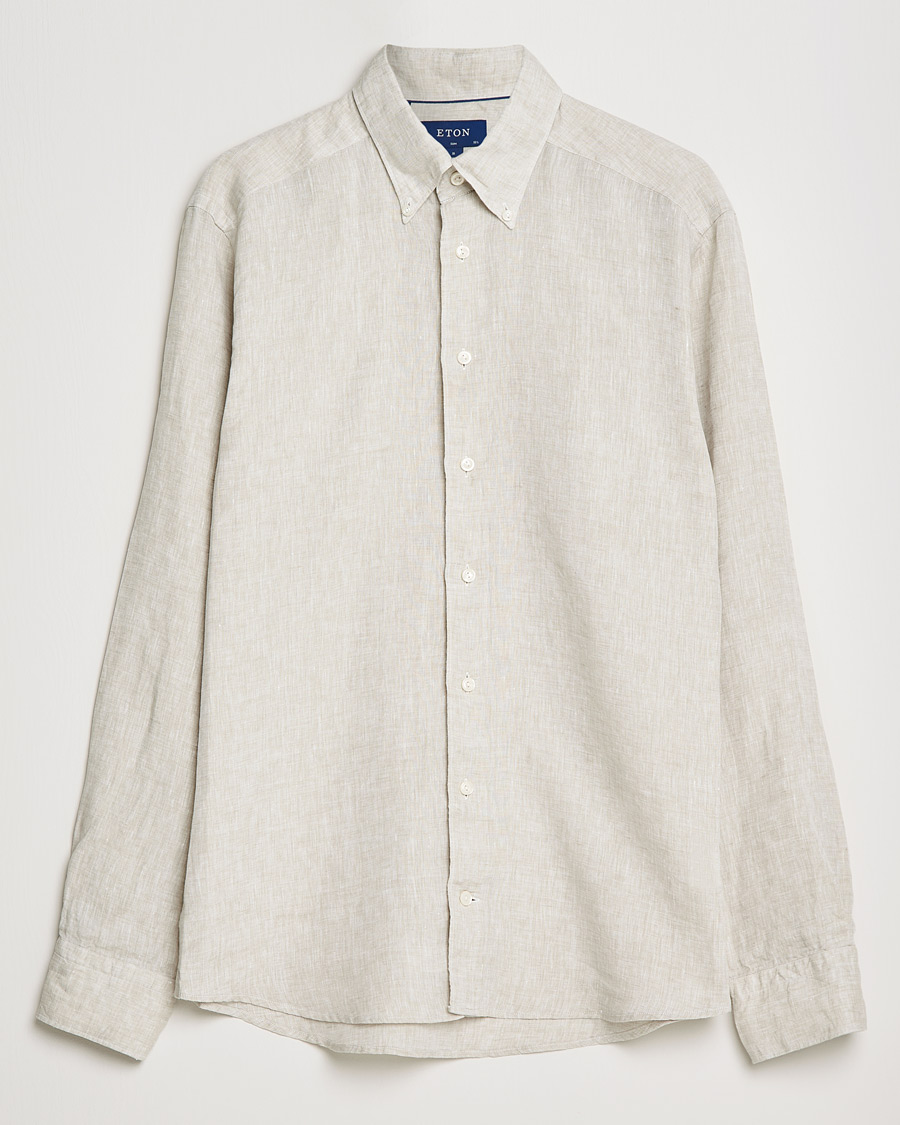 Herren | Hemden | Eton | Slim Fit Button Down Linen Shirt Beige