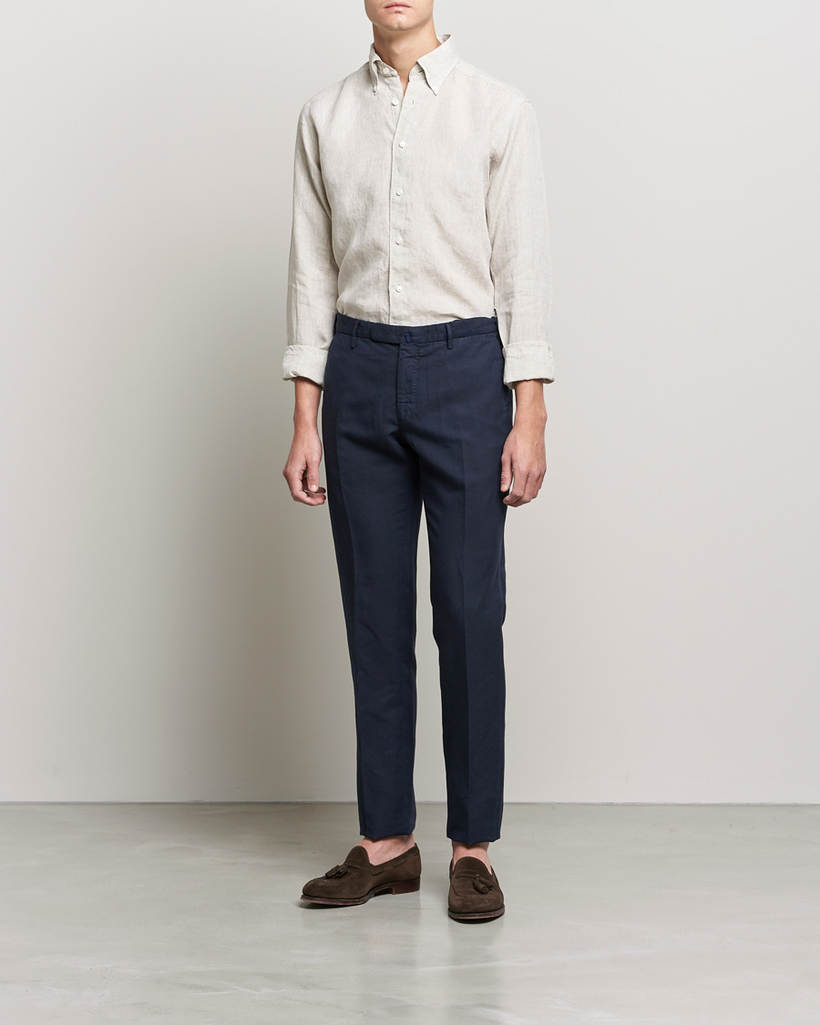 Herren | Hemden | Eton | Slim Fit Button Down Linen Shirt Beige