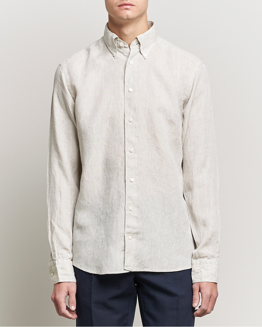 Herren | Hemden | Eton | Slim Fit Button Down Linen Shirt Beige