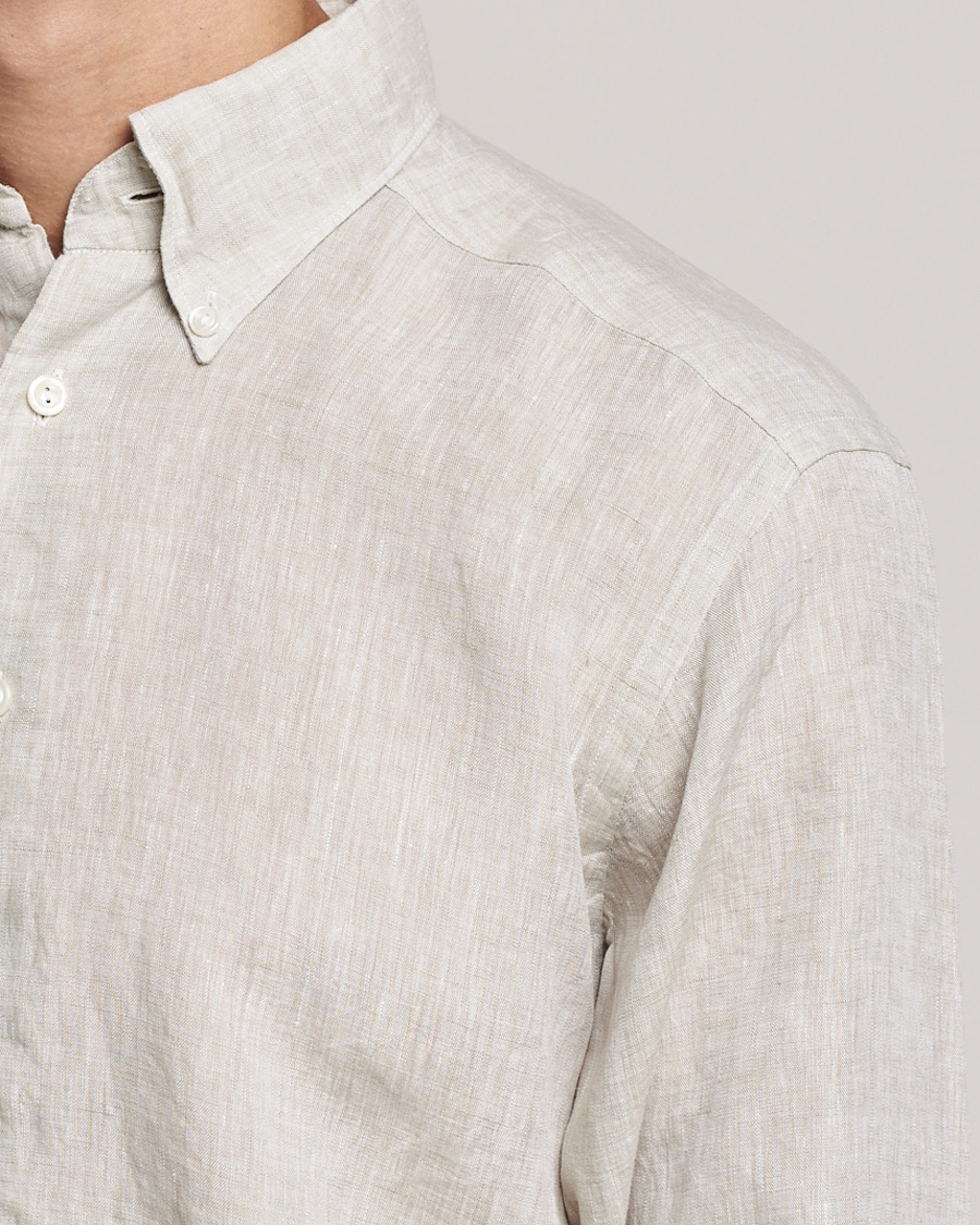 Herren | Hemden | Eton | Slim Fit Button Down Linen Shirt Beige