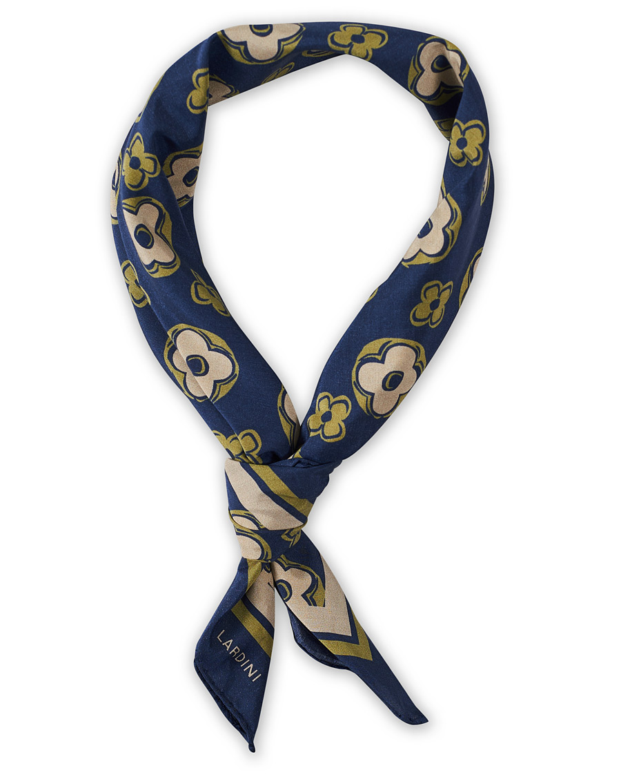 Herren | Lardini Printed Silk/Cotton Scarf Navy/Green | Lardini | Printed Silk/Cotton Scarf Navy/Green