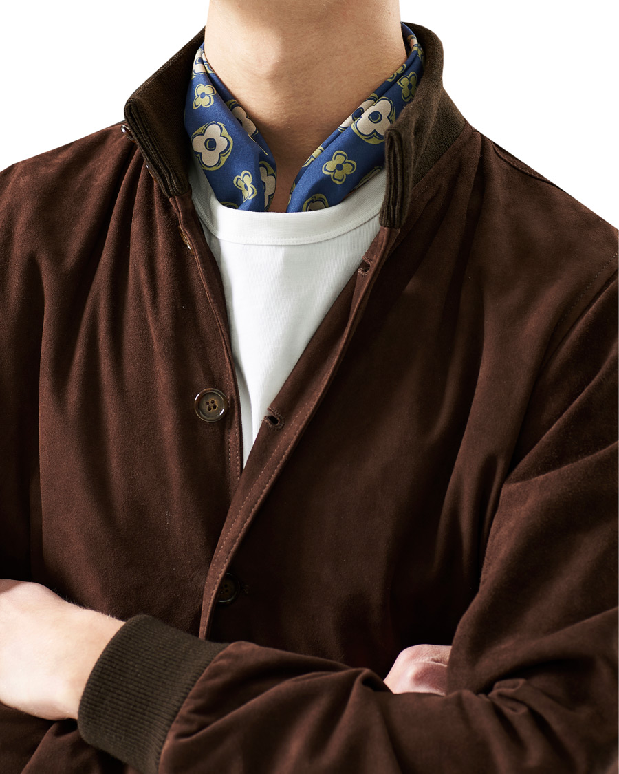 Herren | Lardini Printed Silk/Cotton Scarf Navy/Green | Lardini | Printed Silk/Cotton Scarf Navy/Green