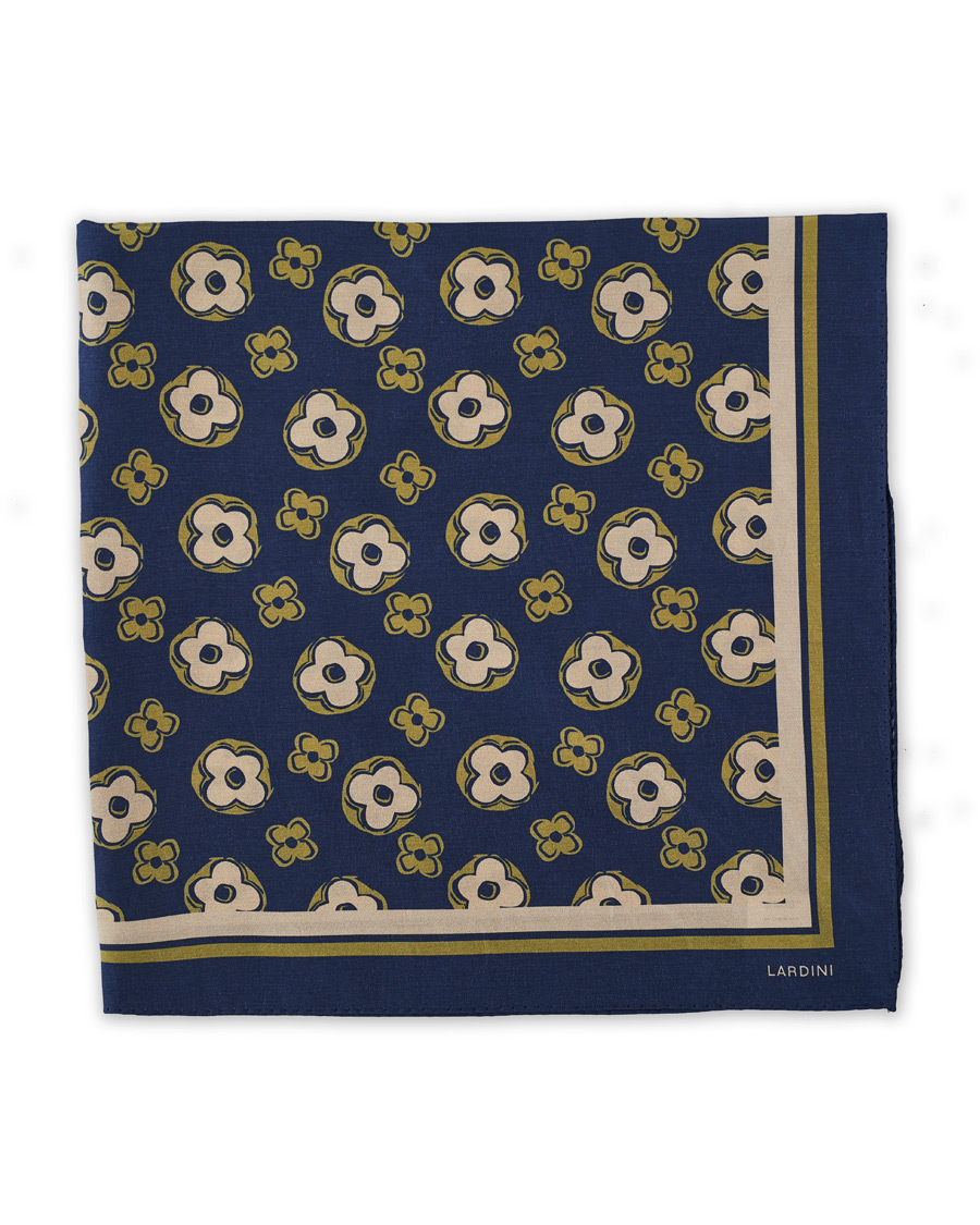 Herren | Lardini Printed Silk/Cotton Scarf Navy/Green | Lardini | Printed Silk/Cotton Scarf Navy/Green