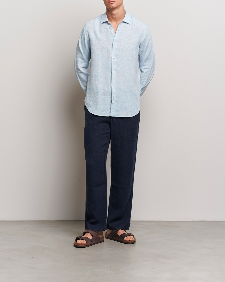 Herren | Hemden | Orlebar Brown | Giles Linen CLS Shirt Pale Blue/White
