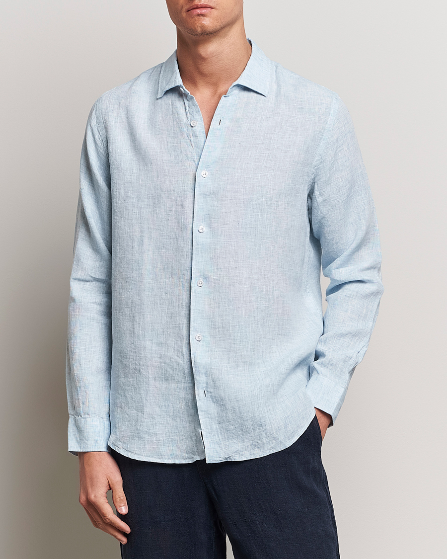 Men | Linen Shirts | Orlebar Brown | Giles Linen CLS Shirt Pale Blue/White