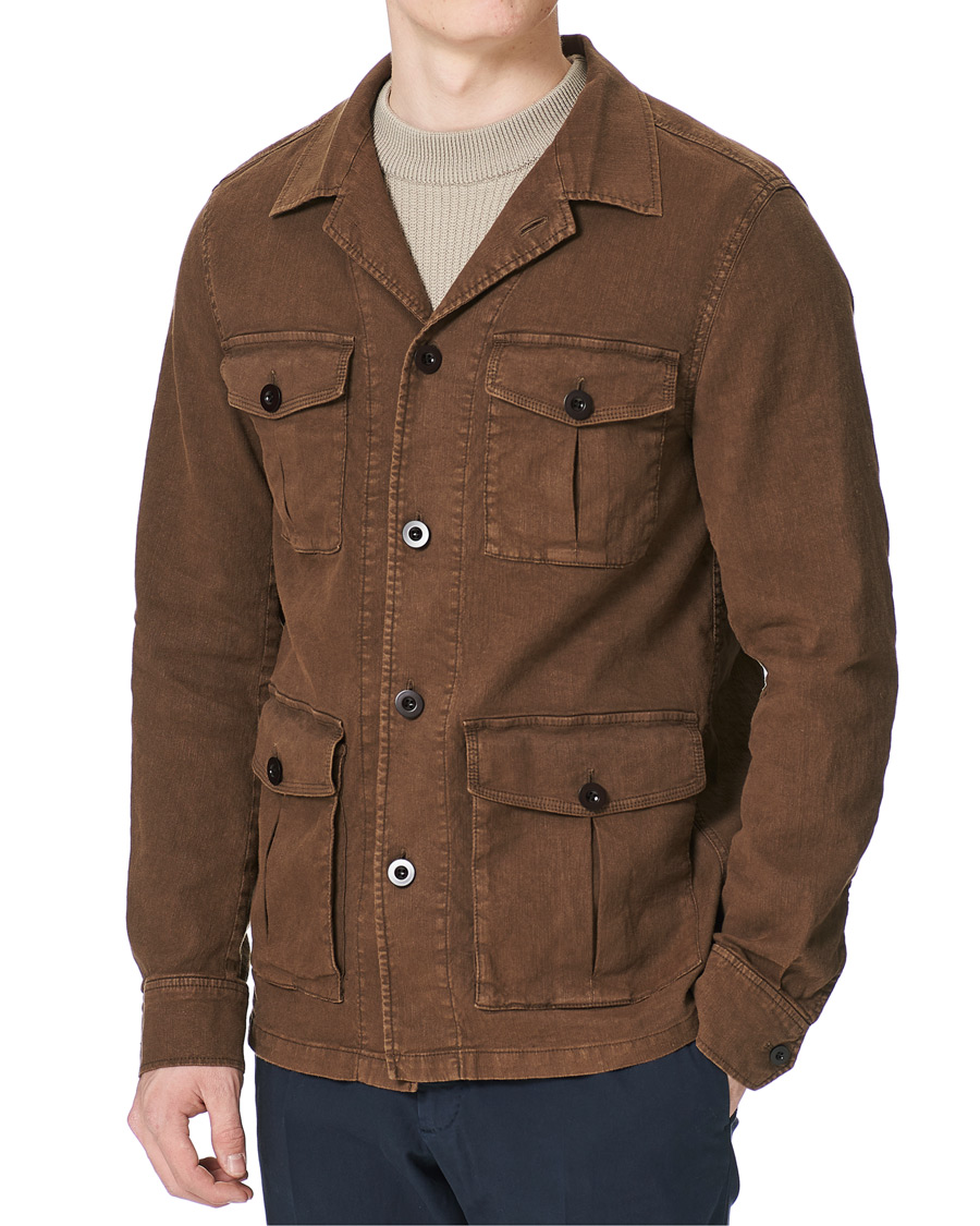 Herren | Hemden | Oscar Jacobson | Linen Safari Shirt Jacket Brown