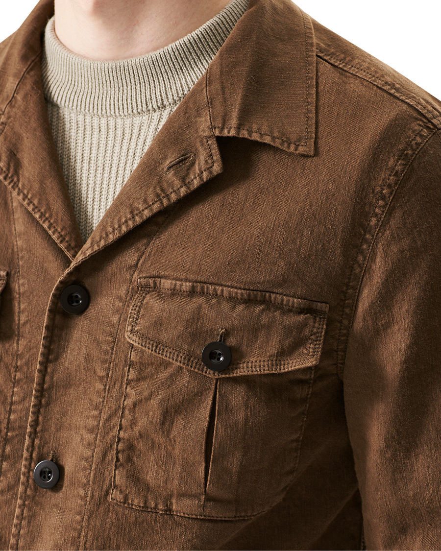 Herren | Hemden | Oscar Jacobson | Linen Safari Shirt Jacket Brown