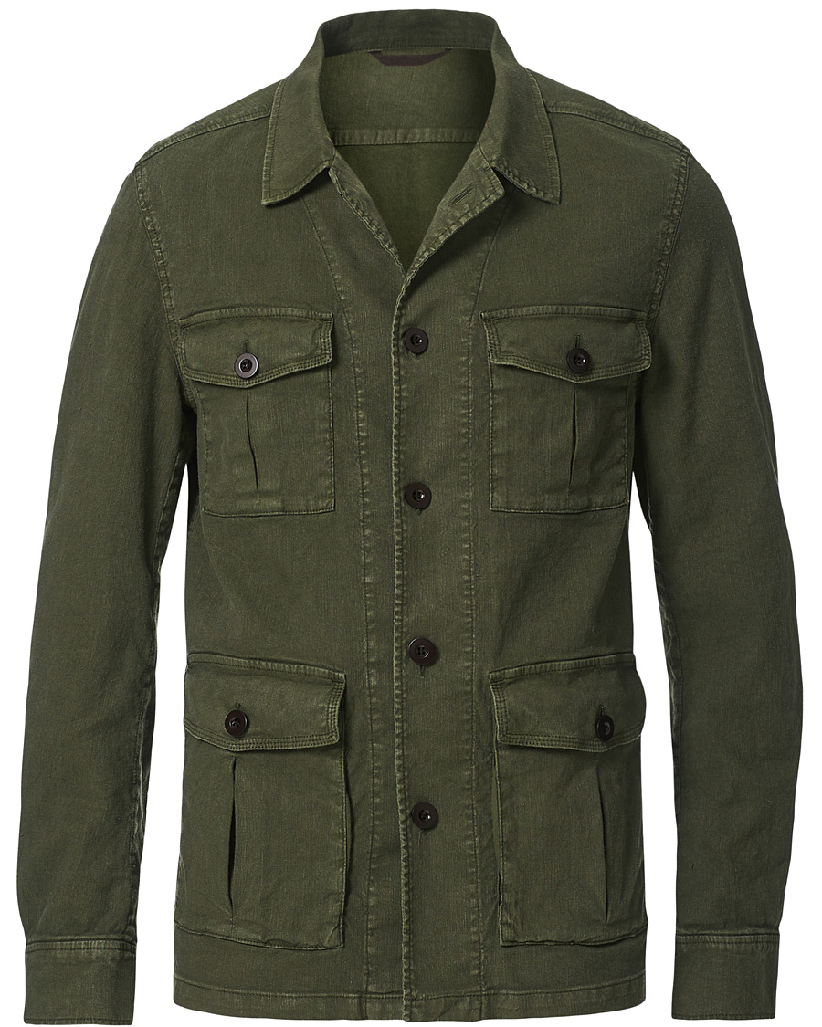 Herren | Hemden | Oscar Jacobson | Linen Safari Shirt Jacket Olive