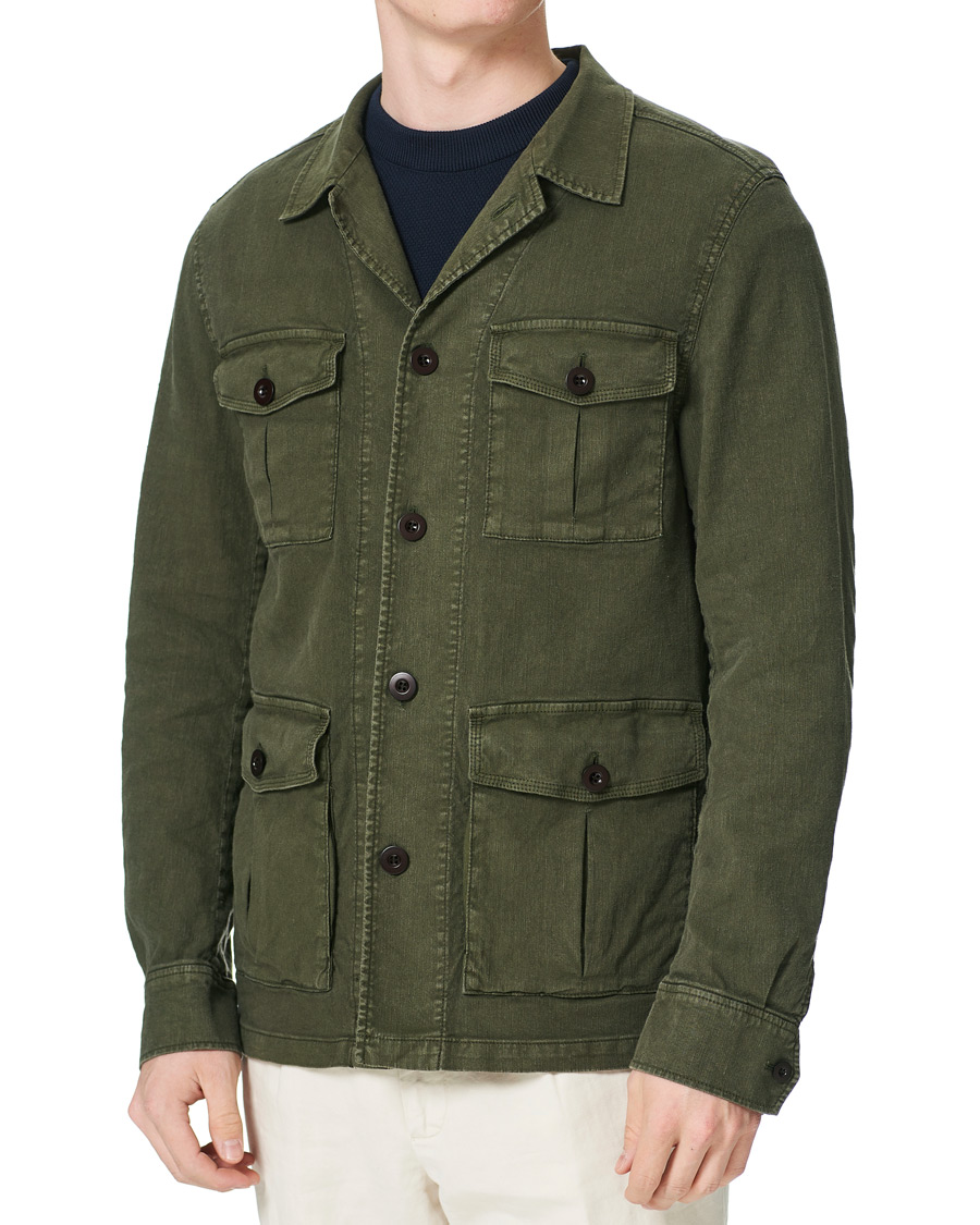 Herren | Hemden | Oscar Jacobson | Linen Safari Shirt Jacket Olive