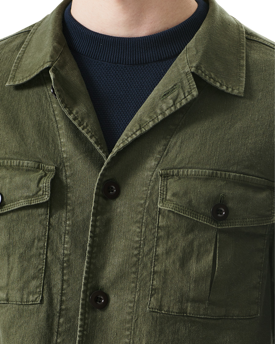Herren | Hemden | Oscar Jacobson | Linen Safari Shirt Jacket Olive
