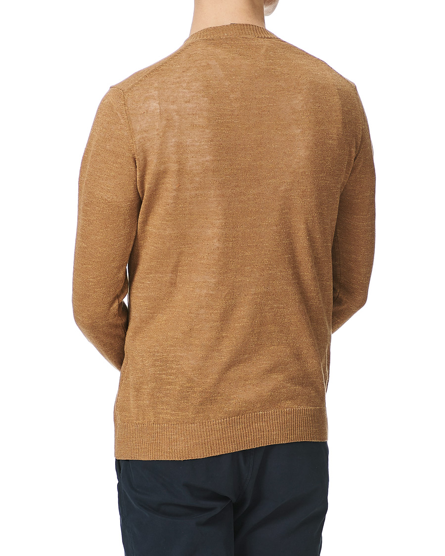 Herren | Pullover | Oscar Jacobson | Lionel Linen/Cotton V-Neck Brown