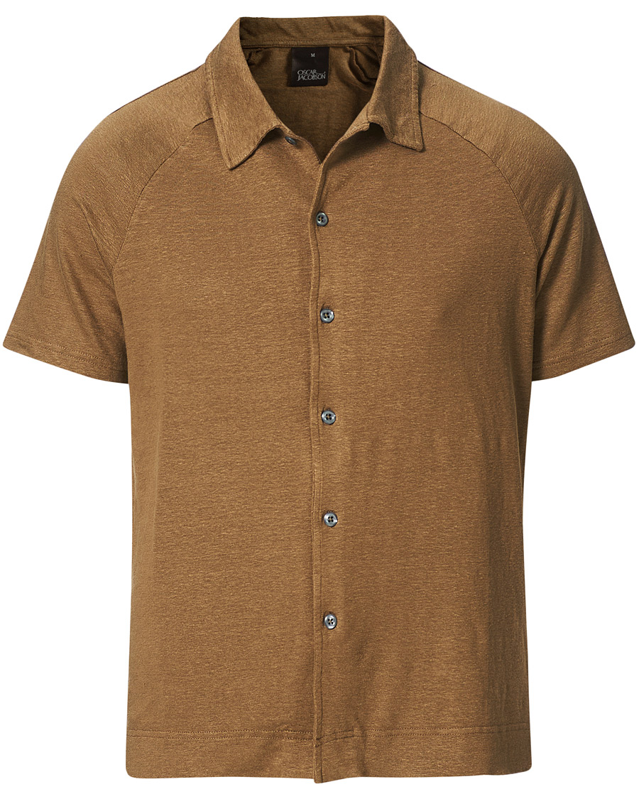 Herren | Poloshirts | Oscar Jacobson | Albin Short Sleeve Linen Polo Brown