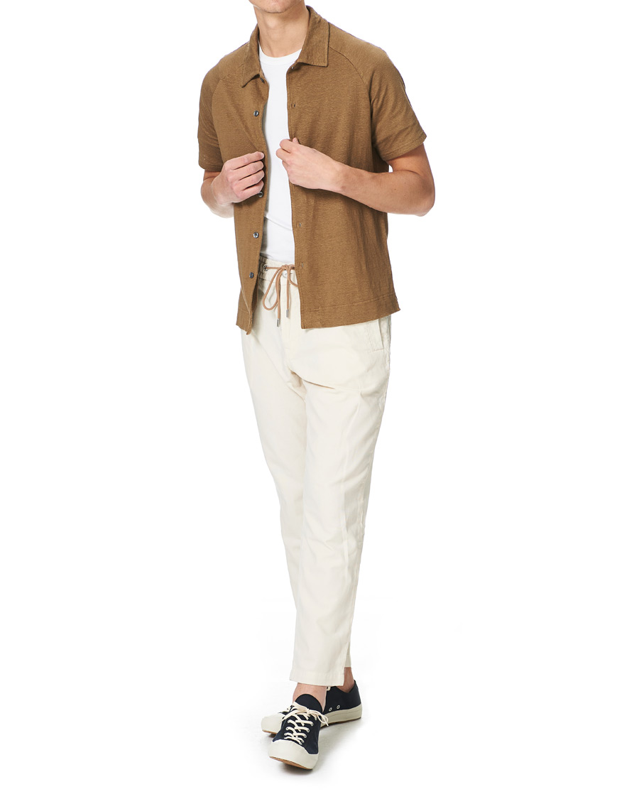 Herren | Poloshirts | Oscar Jacobson | Albin Short Sleeve Linen Polo Brown