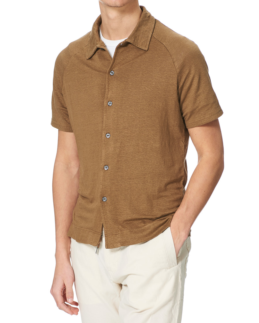 Herren | Poloshirts | Oscar Jacobson | Albin Short Sleeve Linen Polo Brown