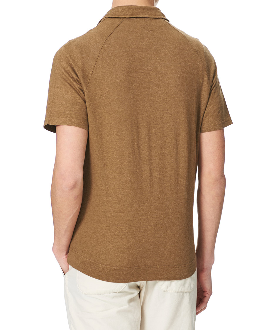Herren | Poloshirts | Oscar Jacobson | Albin Short Sleeve Linen Polo Brown