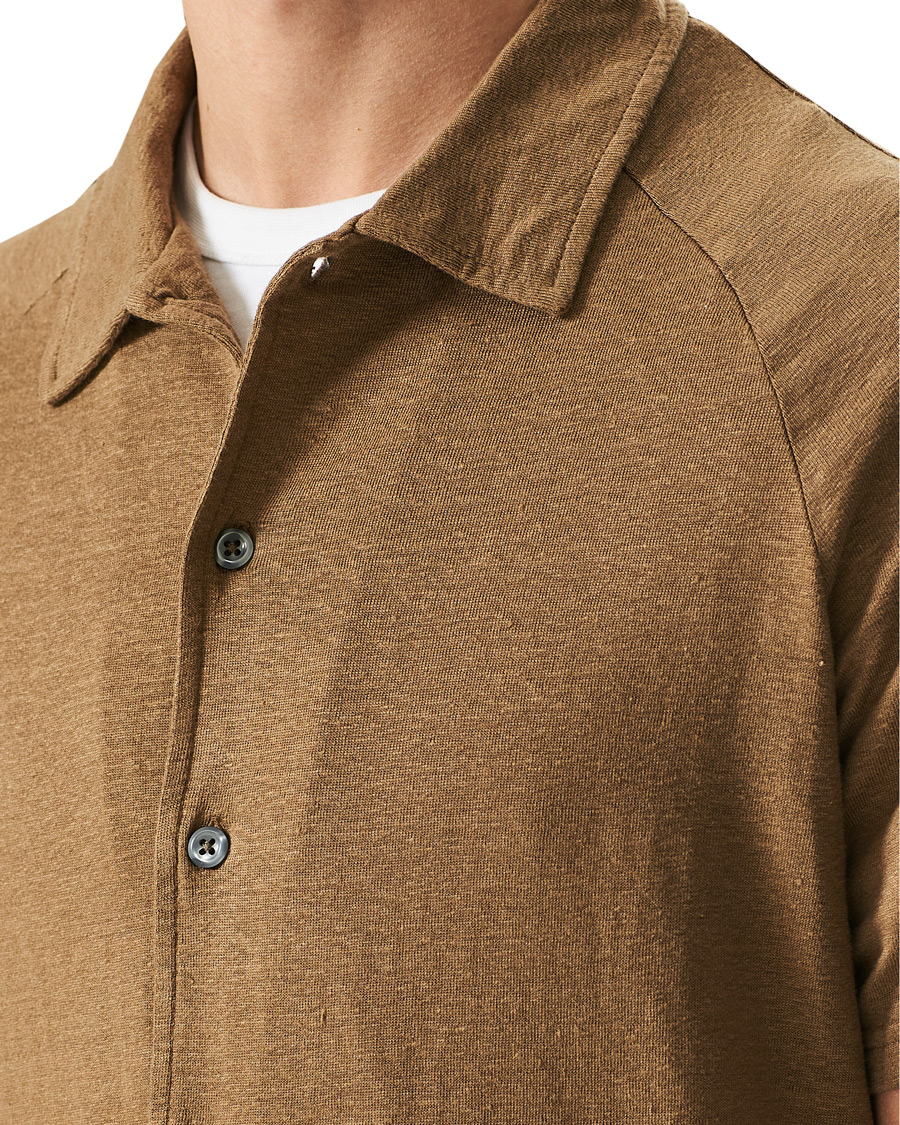 Herren | Poloshirts | Oscar Jacobson | Albin Short Sleeve Linen Polo Brown