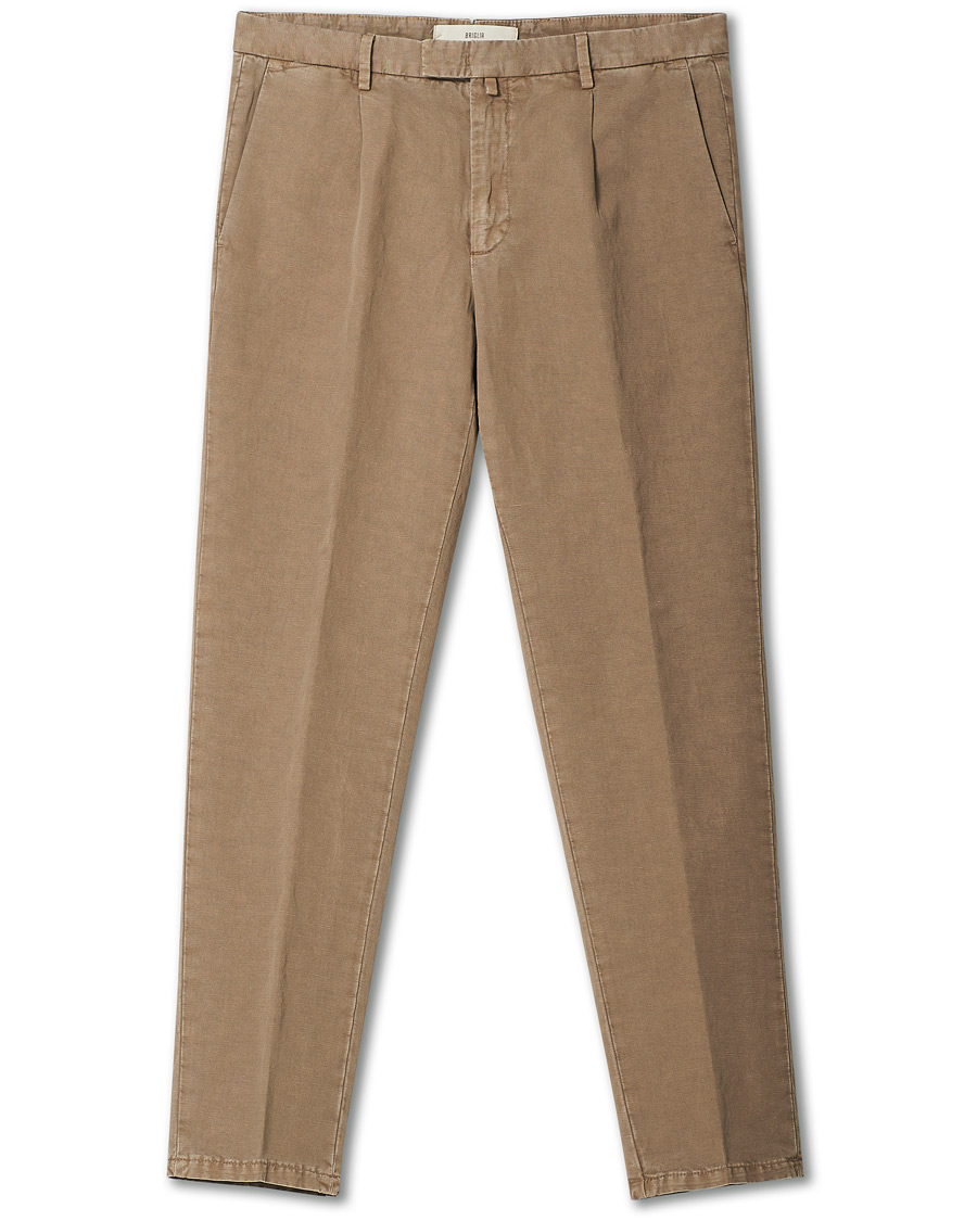 Herren | Hosen | Briglia 1949 | Easy Fit Pleated Linen Trousers Taupe