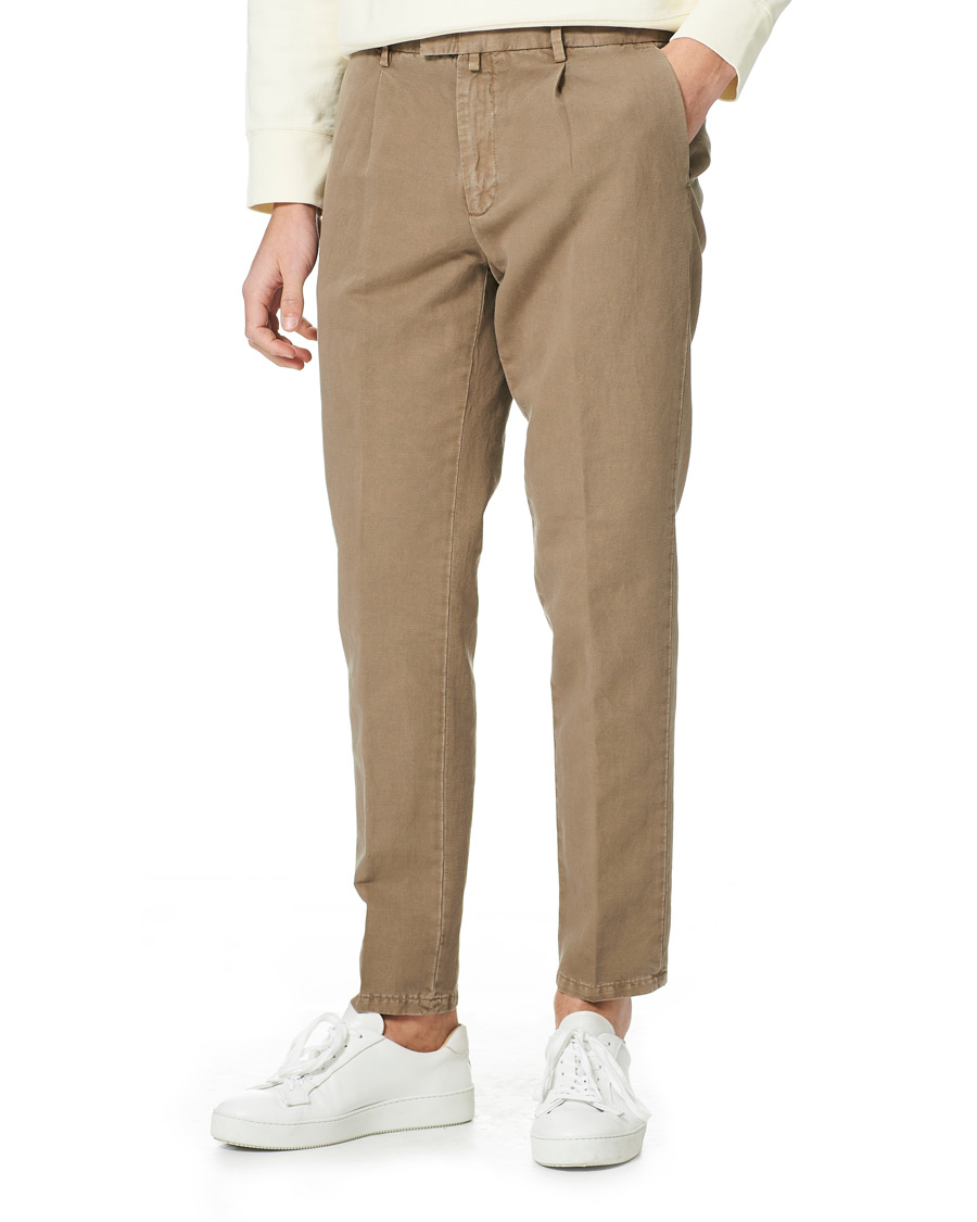 Herren | Hosen | Briglia 1949 | Easy Fit Pleated Linen Trousers Taupe