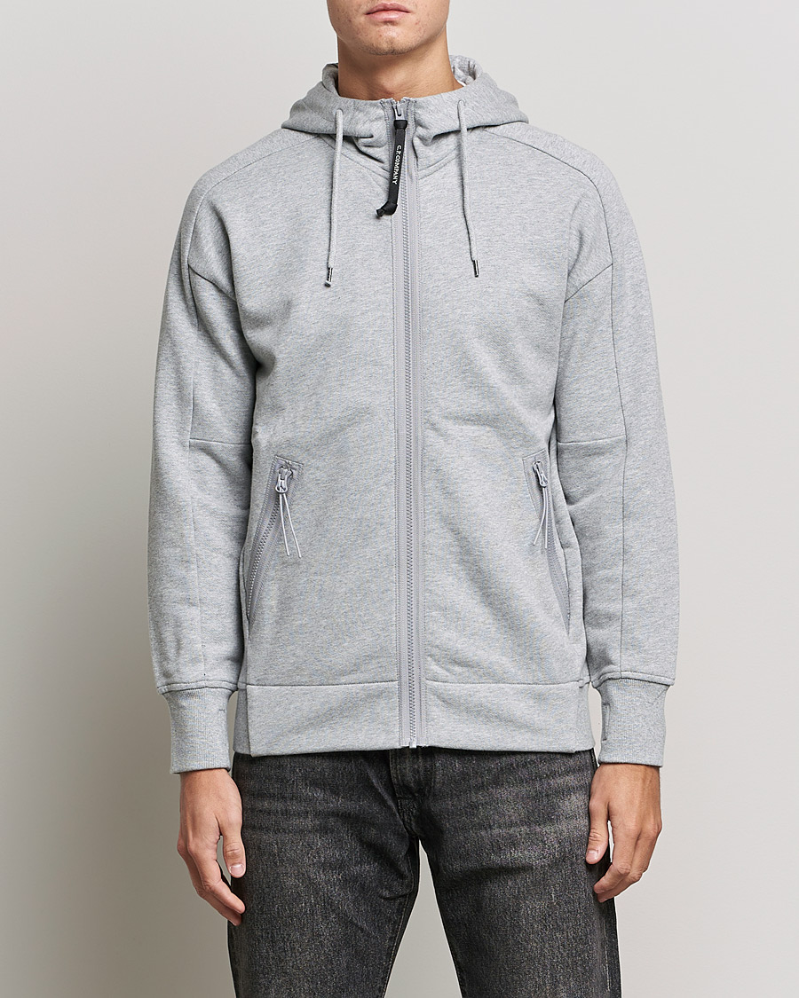 Herren | Pullover | C.P. Company | Diagonal Raised Fleece Full Zip Goggle Hoodie Grey