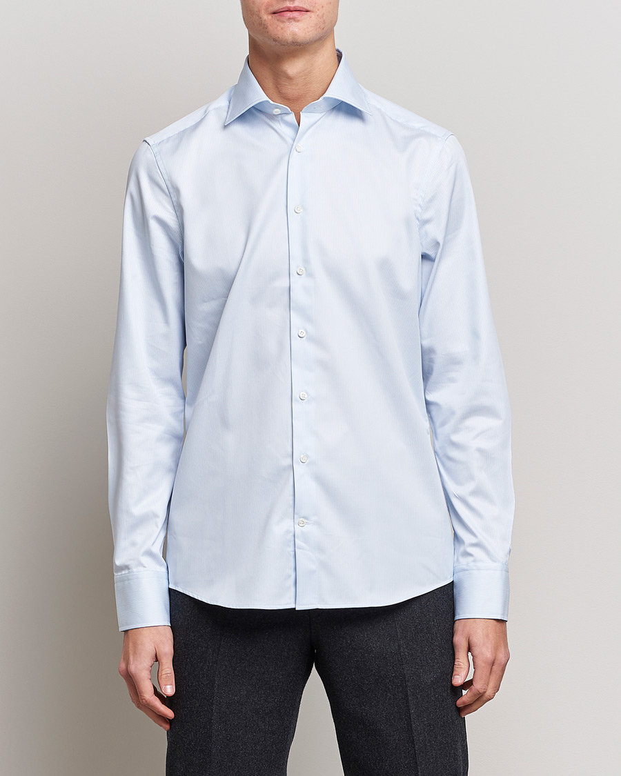 Herren |  | Stenströms | Slimline Thin Stripe Shirt White/Blue