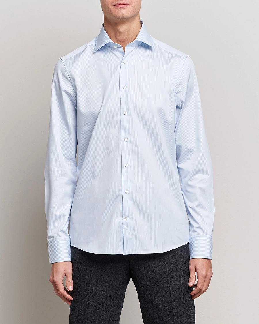 Herren | Hemden | Stenströms | Slimline Thin Stripe Shirt White/Blue