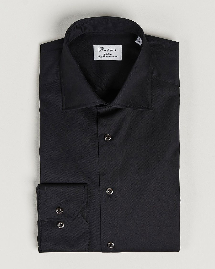 Herren | Hemden | Stenströms | Slimline Cut Away Shirt Black