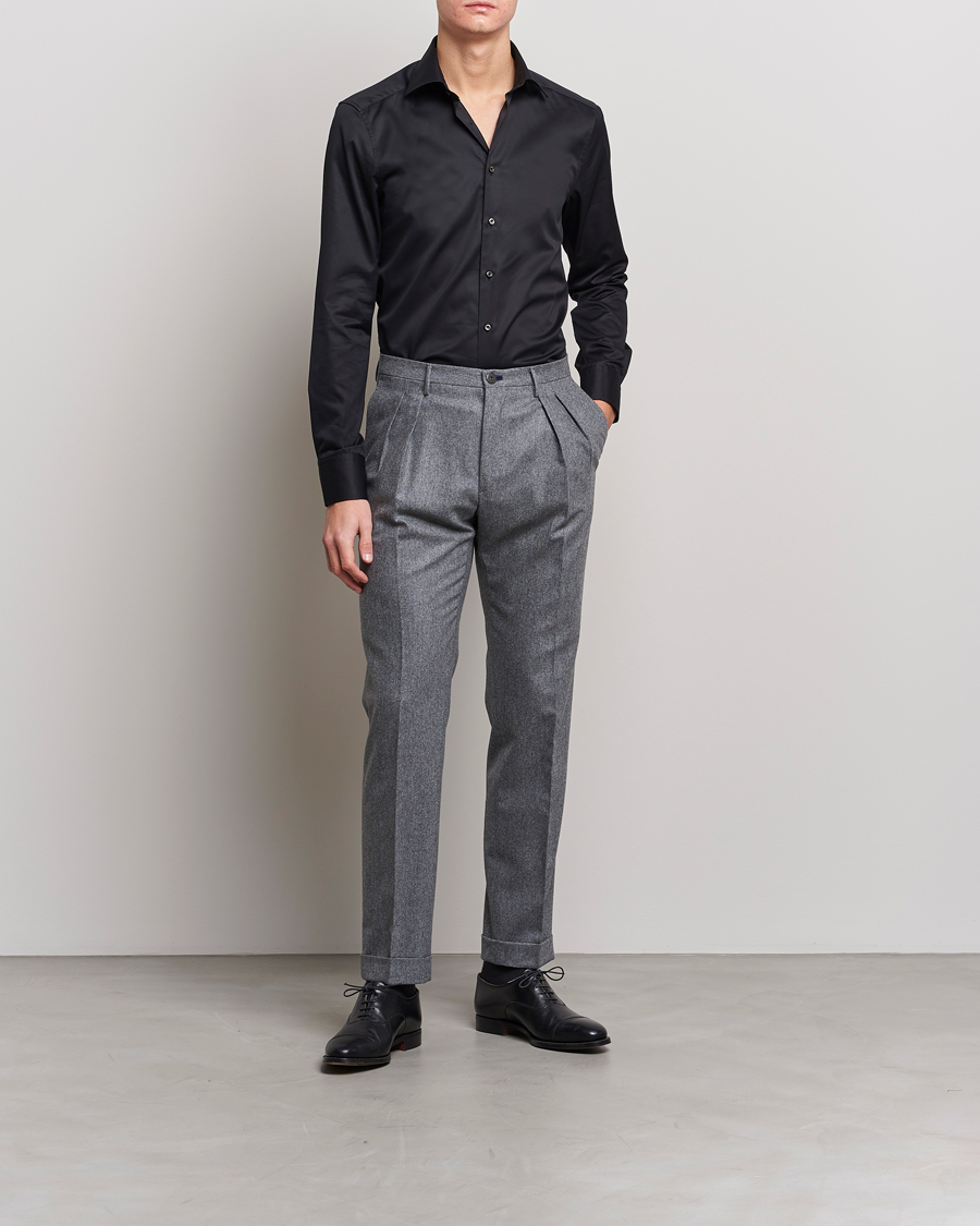 Herren | Hemden | Stenströms | Slimline Cut Away Shirt Black