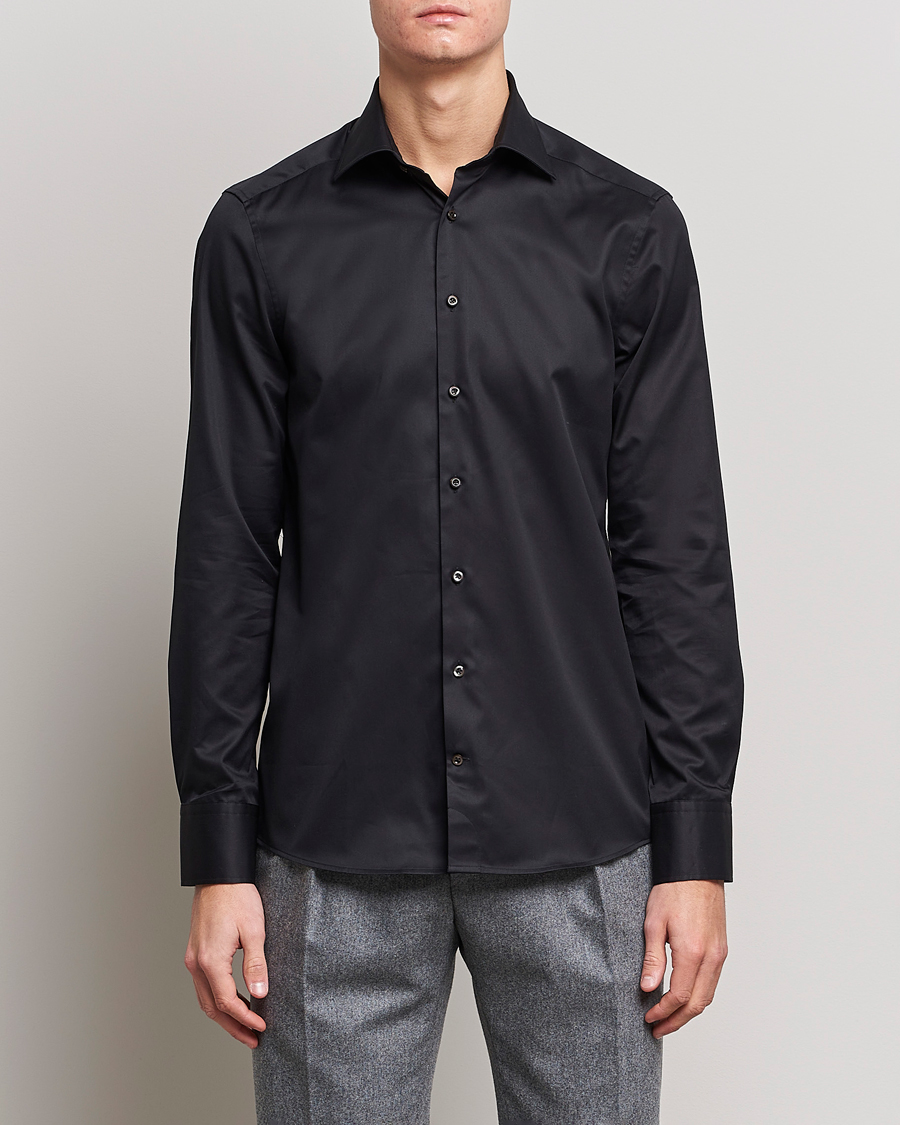 Herren | Hemden | Stenströms | Slimline Cut Away Shirt Black