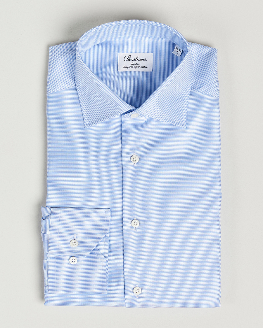 Herren | Hemden | Stenströms | Slimline Houndstooth Shirt Light Blue