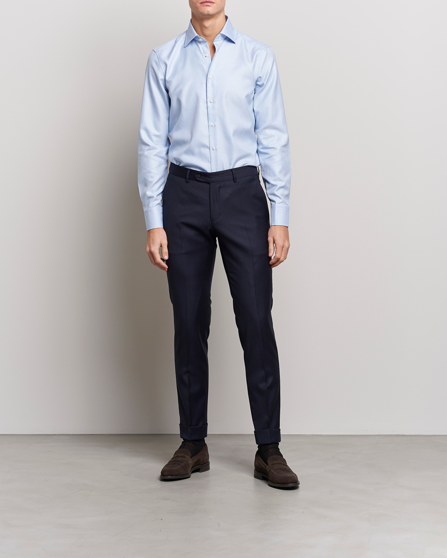 Herren | Hemden | Stenströms | Slimline Houndstooth Shirt Light Blue