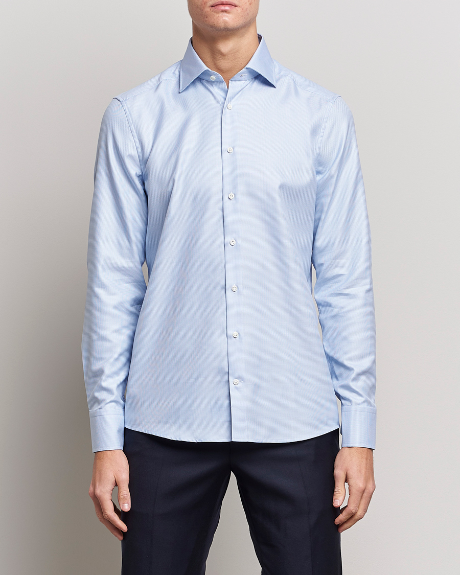 Herren |  | Stenströms | Slimline Houndstooth Shirt Light Blue