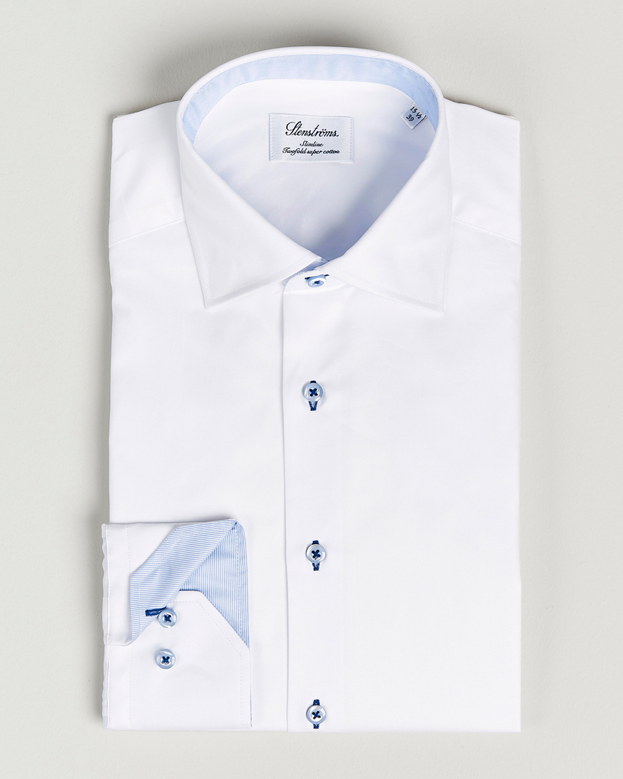 Herren | Hemden | Stenströms | Slimline Contrast Cut Away Shirt White