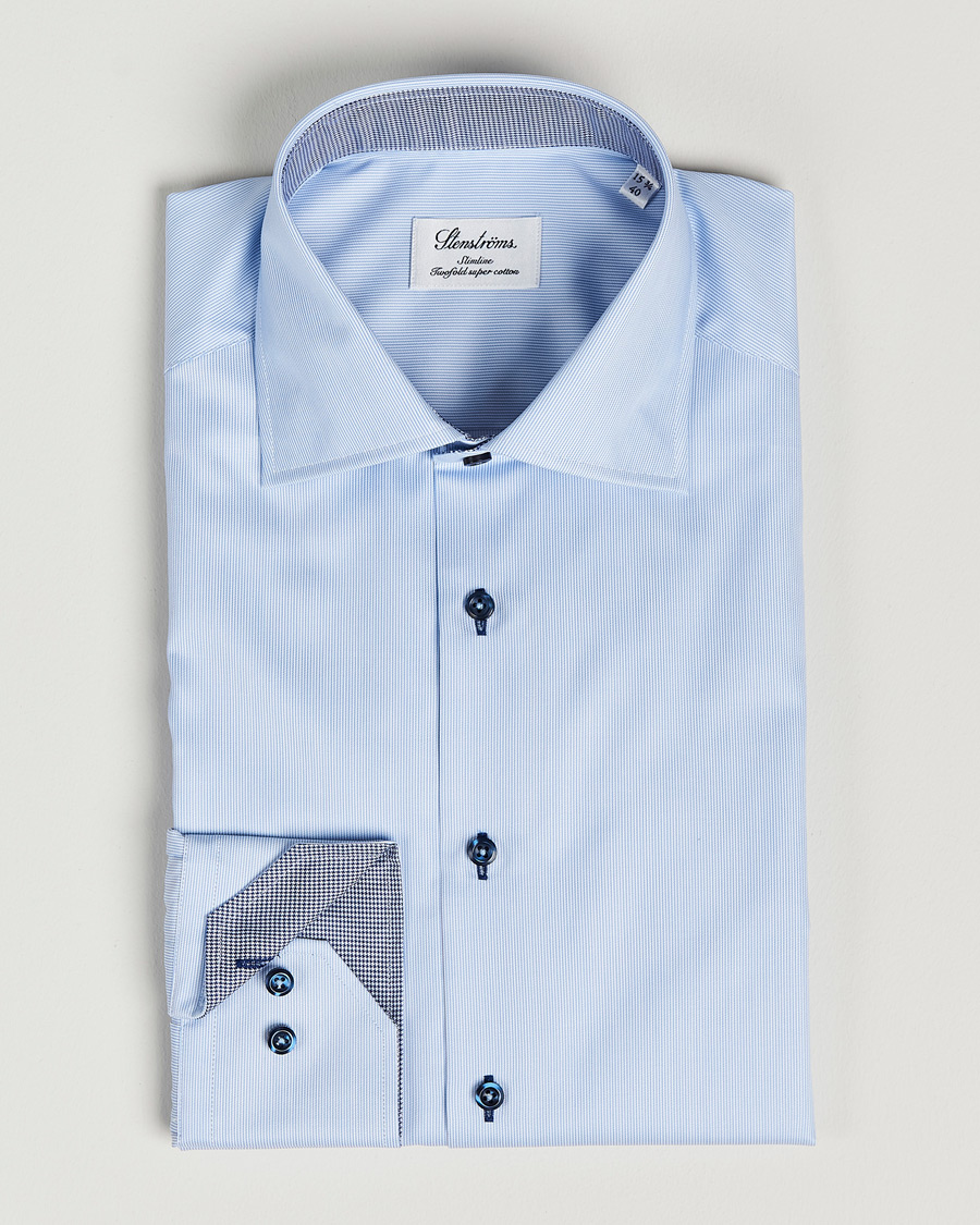 Herren |  | Stenströms | Slimline Striped Contrast Shirt Light Blue
