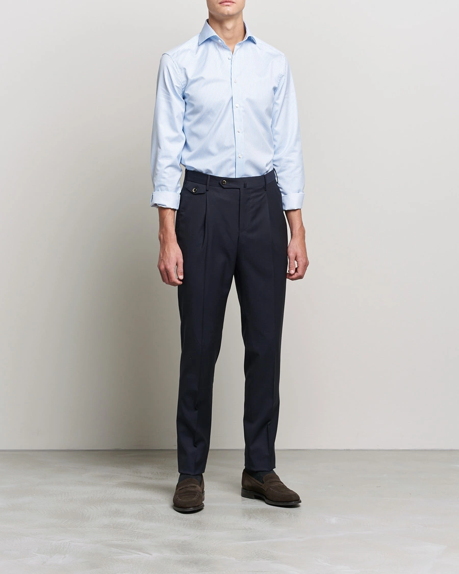 Herr | Kläder | Stenströms | Slimline Stripe Cut Away Shirt Light Blue