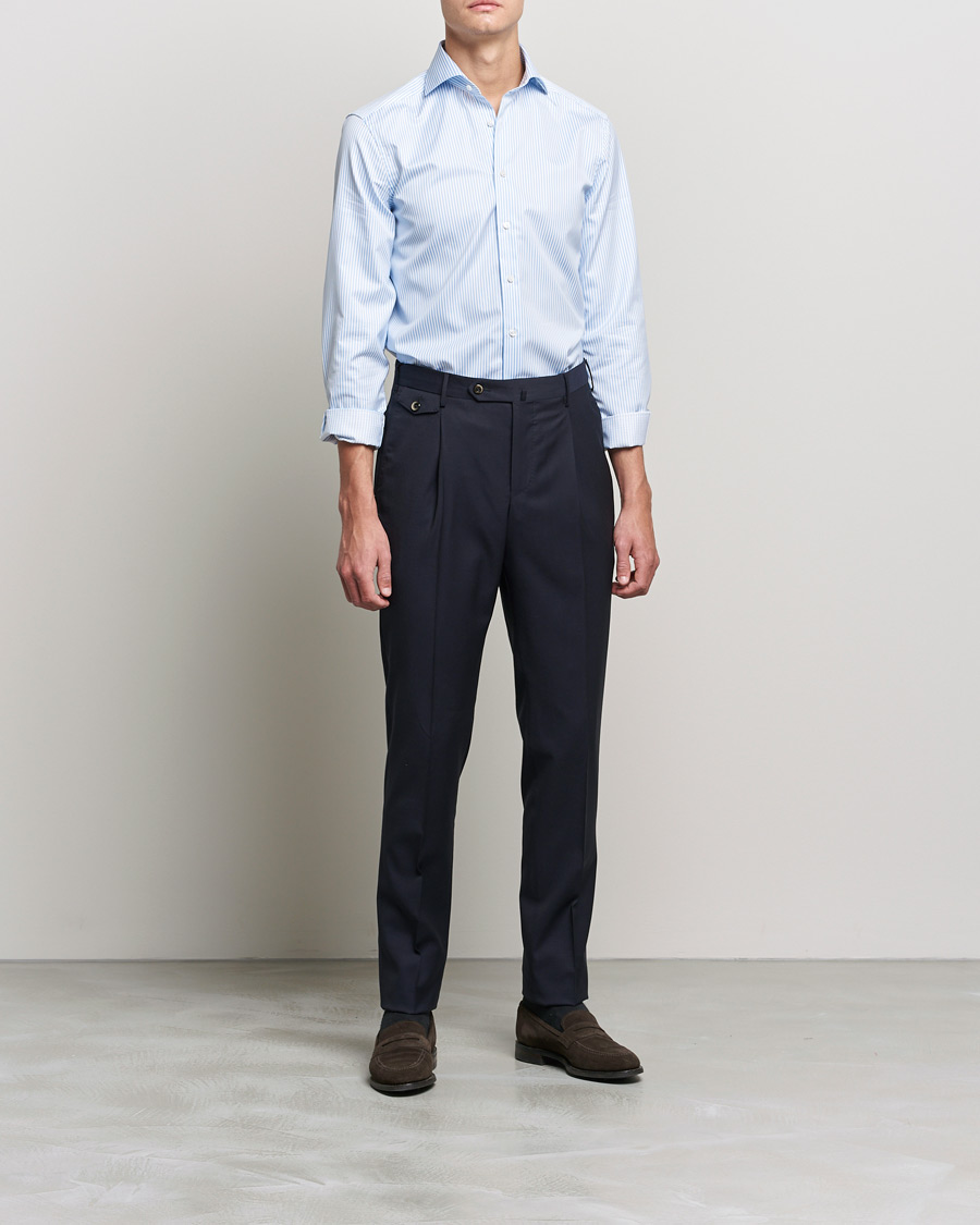 Men |  | Stenströms | Slimline Stripe Cut Away Shirt Light Blue