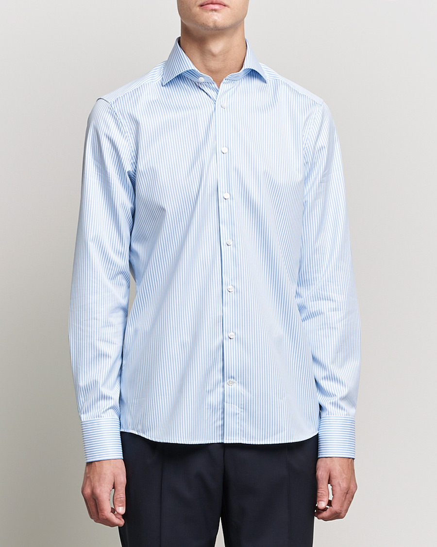 Herren | Hemden | Stenströms | Slimline Stripe Cut Away Shirt Light Blue