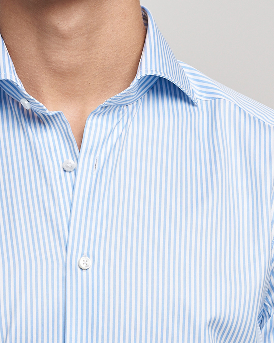 Herren | Hemden | Stenströms | Slimline Stripe Cut Away Shirt Light Blue