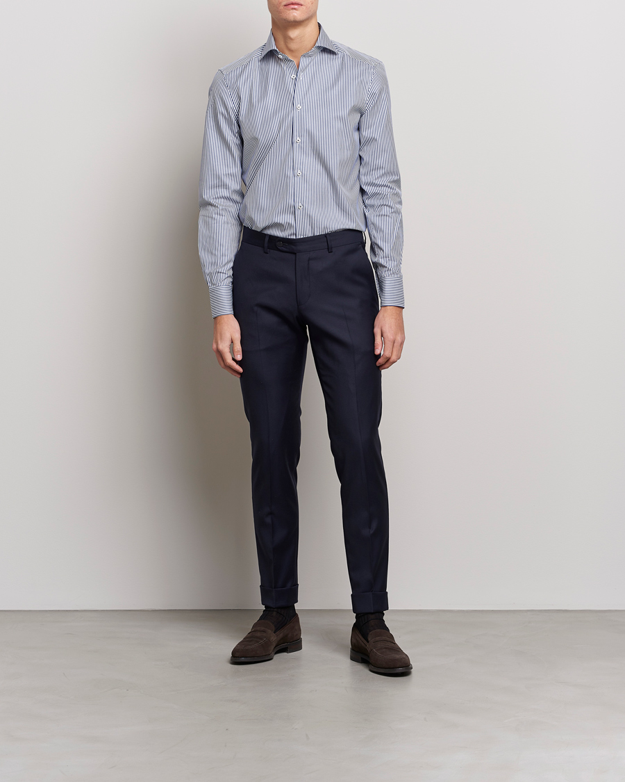 Herren |  | Stenströms | Slimline Stripe Cut Away Shirt Navy