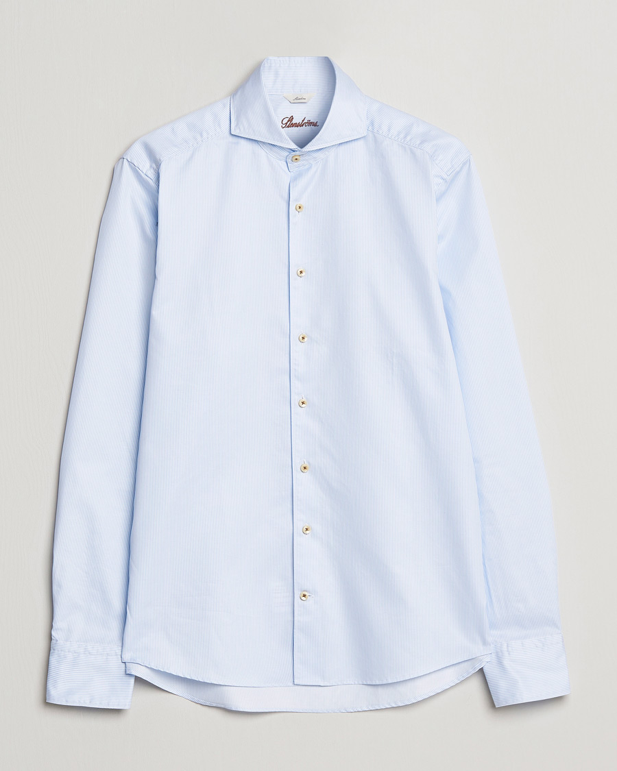 Herren |  | Stenströms | Slimline Pinstriped Casual Shirt Light Blue