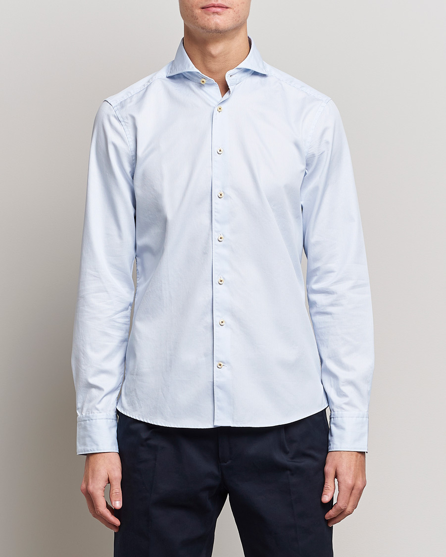 Herren |  | Stenströms | Slimline Pinstriped Casual Shirt Light Blue