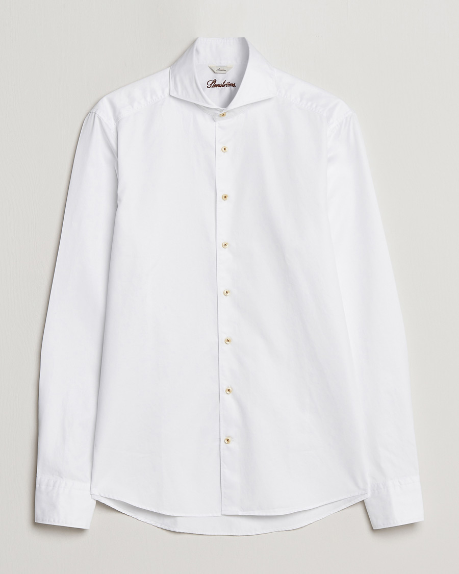 Herren | Hemden | Stenströms | Slimline Washed Cotton Shirt White