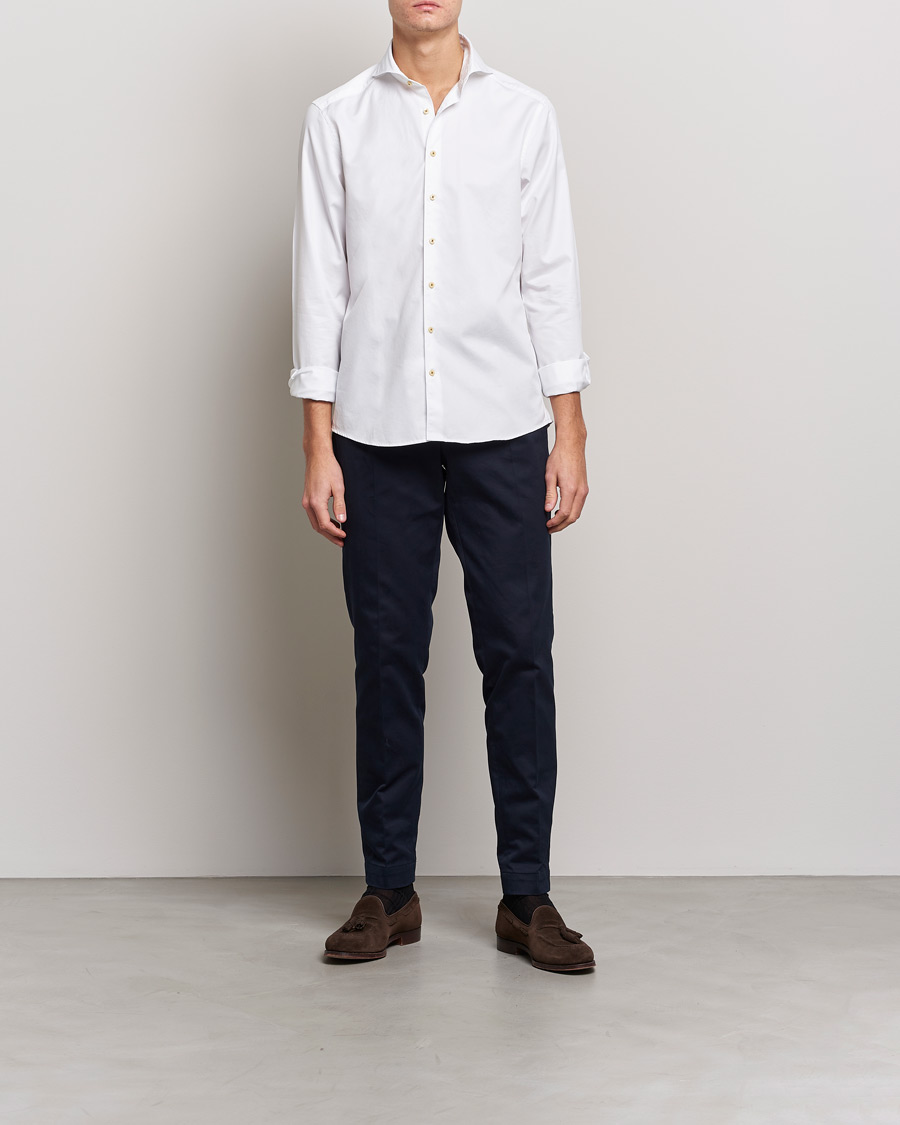 Herren | Hemden | Stenströms | Slimline Washed Cotton Shirt White