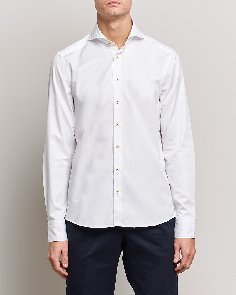 Herren | Hemden | Stenströms | Slimline Washed Cotton Shirt White